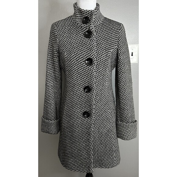 Anne Klein Black White Wool Blend Mid-Length Coat Sz XS Fully Lined Peacoat - Picture 1 of 9